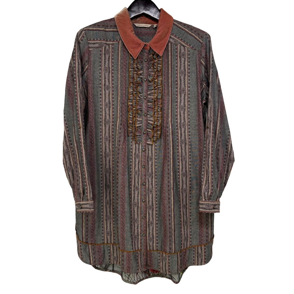 Soft Surroundings Boho Chic Mixed Media Embroidered Mesh Back Tunic Top XL